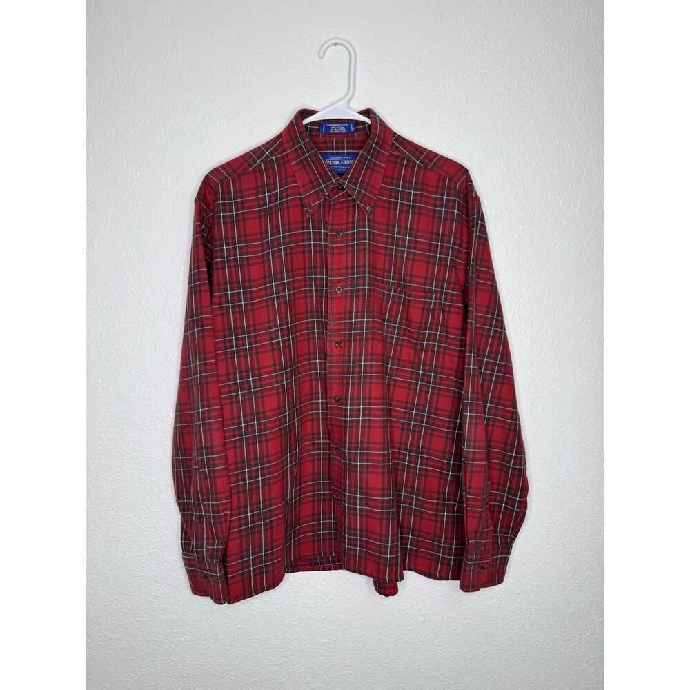Pendleton Canterbury Cloth Shirt Plaid Button Down Merino Wool Pima Men's Large